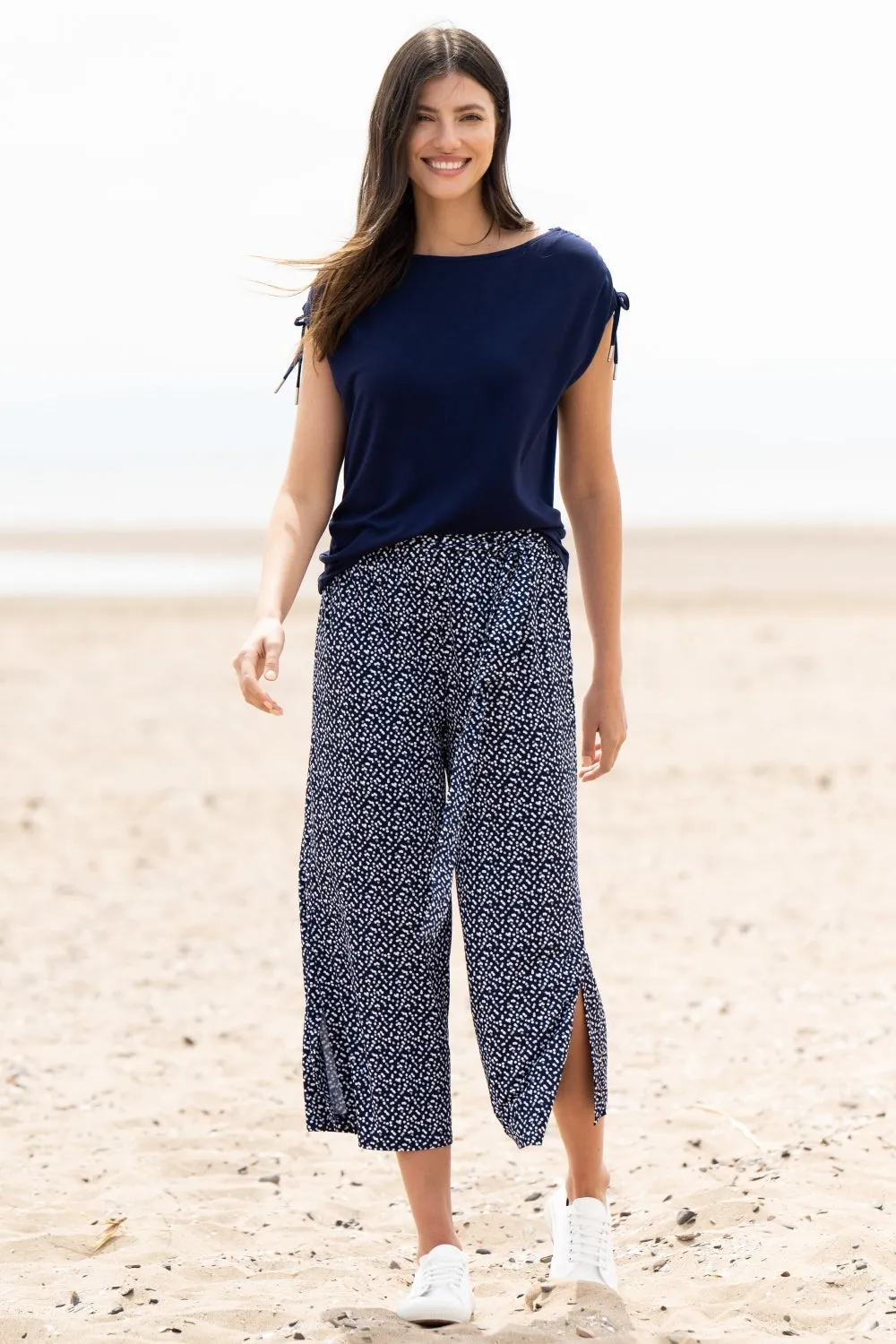 6998- Marble Wide Leg Navy Dot Trousers