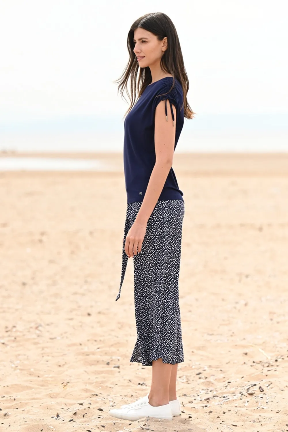 6998- Marble Wide Leg Navy Dot Trousers