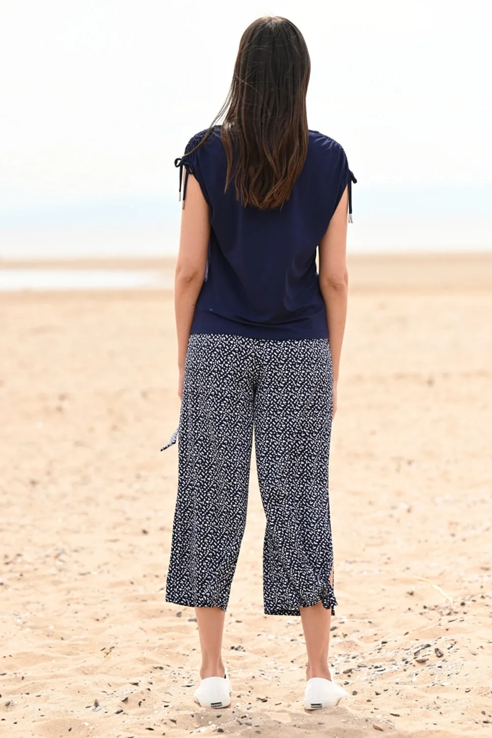 6998- Marble Wide Leg Navy Dot Trousers