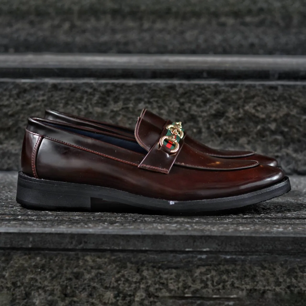 702-1 Horsebit Loafer Burgundy - Black Rubber Sole