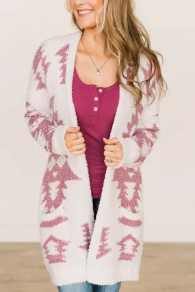 A Blanket Of Love Aztec Knit Cardigan- Ivory & Pink