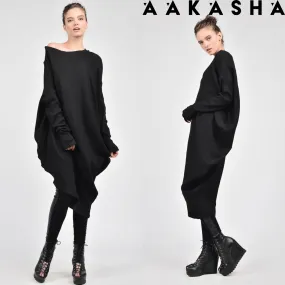 Aakasha  |Long Sleeves Plain Cotton Medium Handmade Asymmetry Tunics