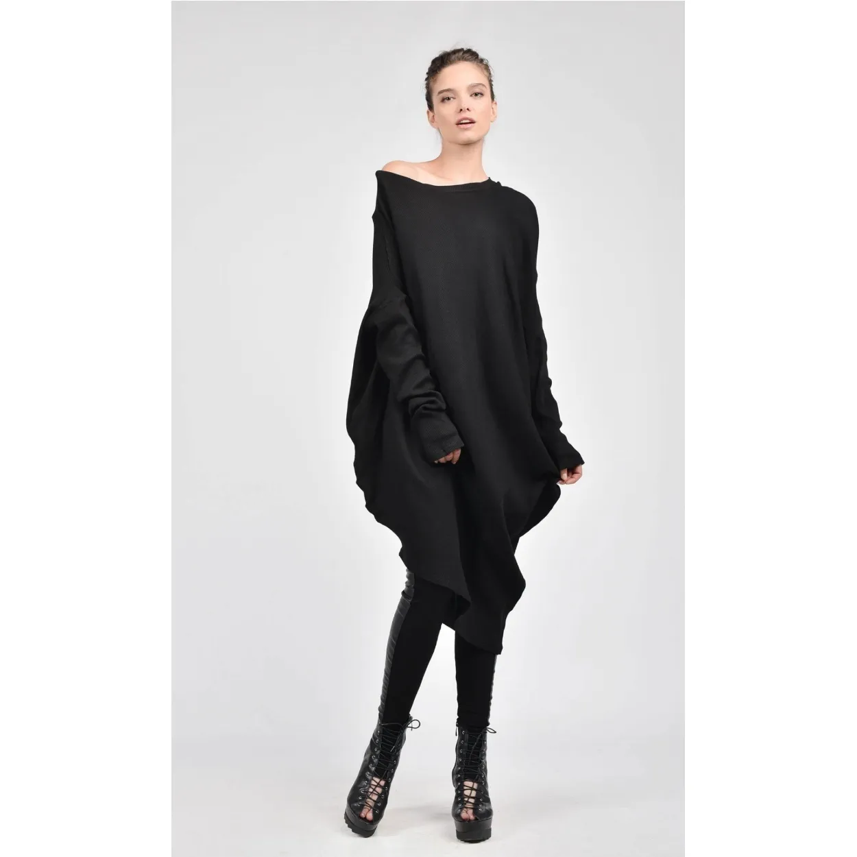 Aakasha  |Long Sleeves Plain Cotton Medium Handmade Asymmetry Tunics