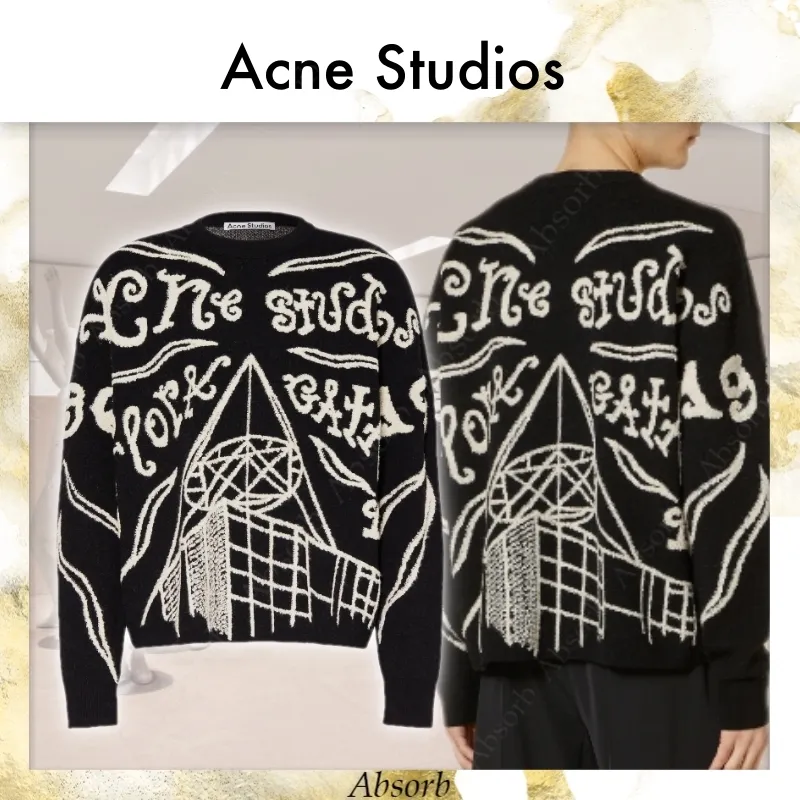 Acne Studios  |Crew Neck Long Sleeves Cotton Designers Sweaters