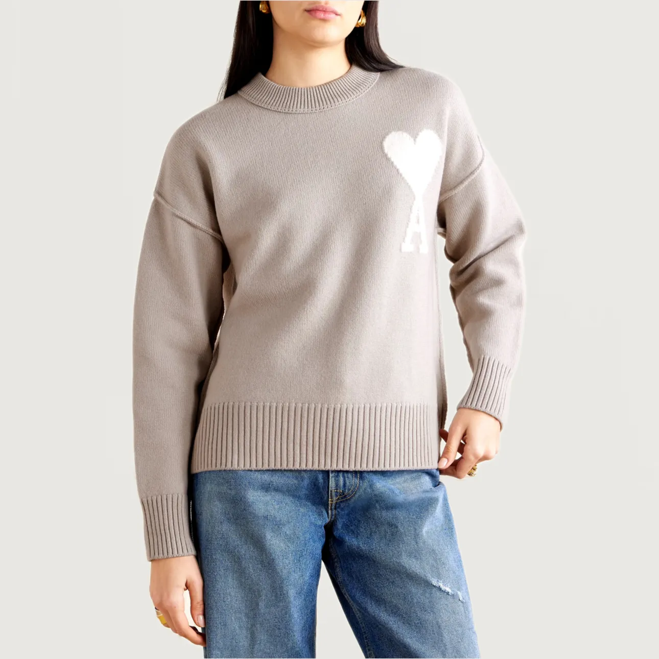 AMI PARIS  |Wool Long Sleeves Plain Logo V-neck & Crew neck