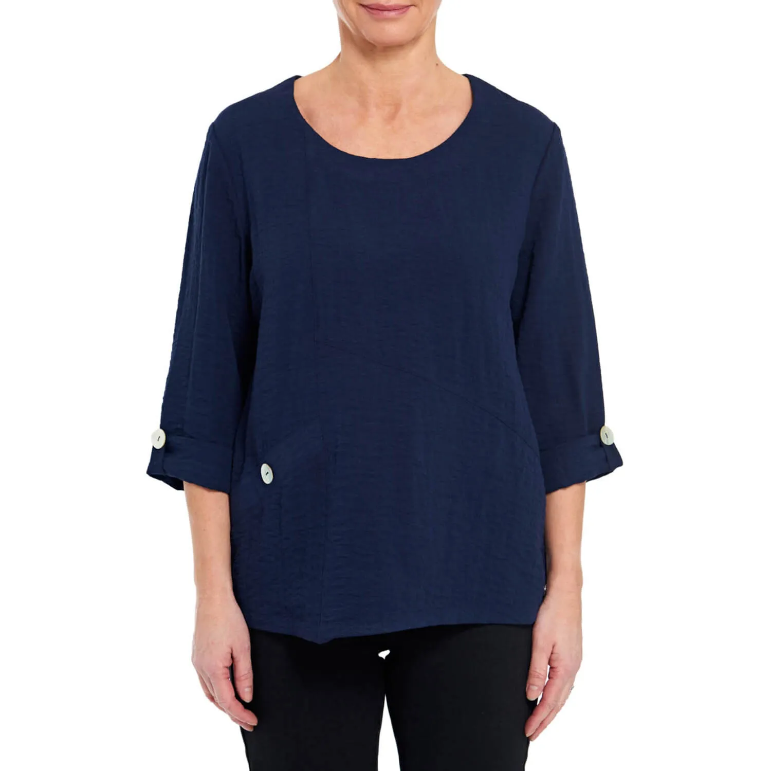 Asymmetric Hem Top -  French Navy