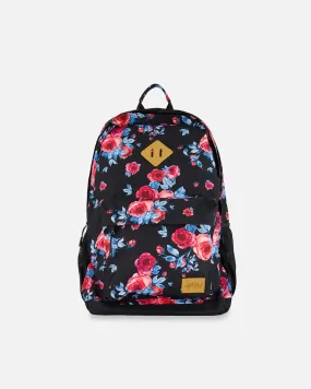 Backpack Black Printed Roses