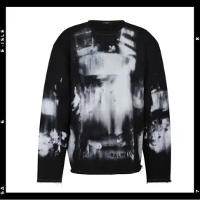 BALMAIN  |Crew Neck Camouflage Long Sleeves Cotton Logo Luxury