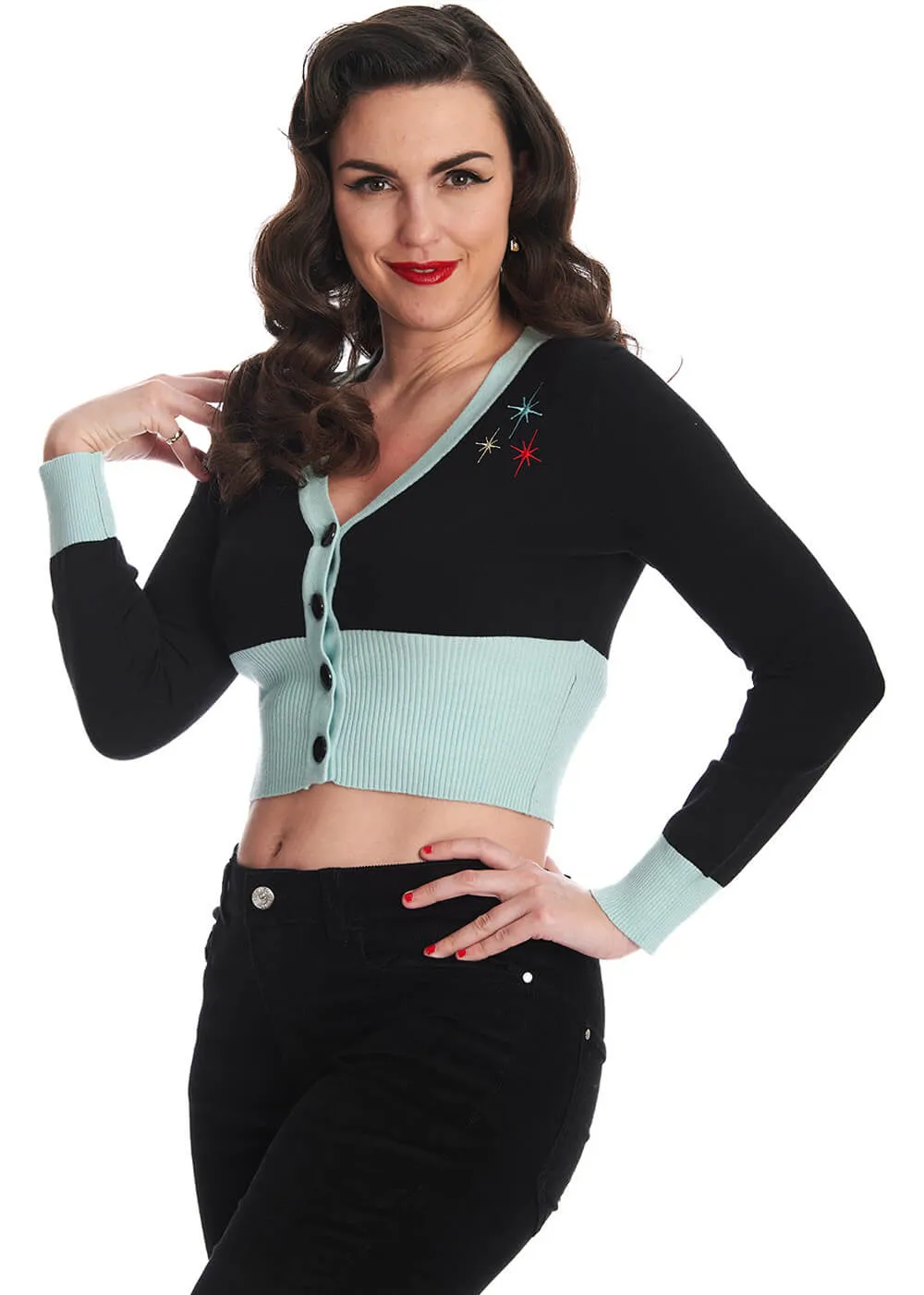 Banned Let's Go Bowling 50's Cardigan Black Blue