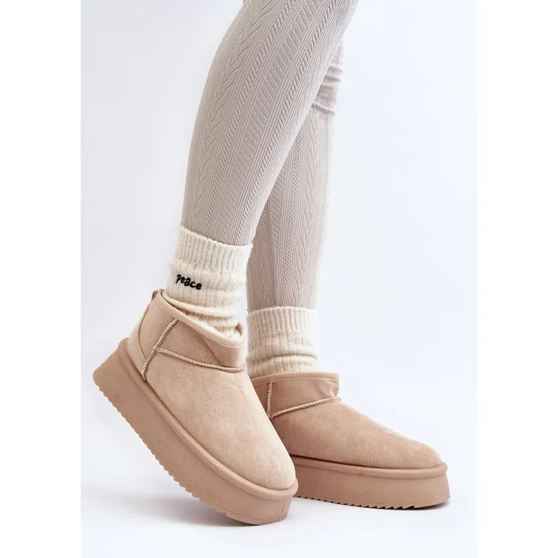 Beige Caliksa Women's Snow Boots With a Thick Sole