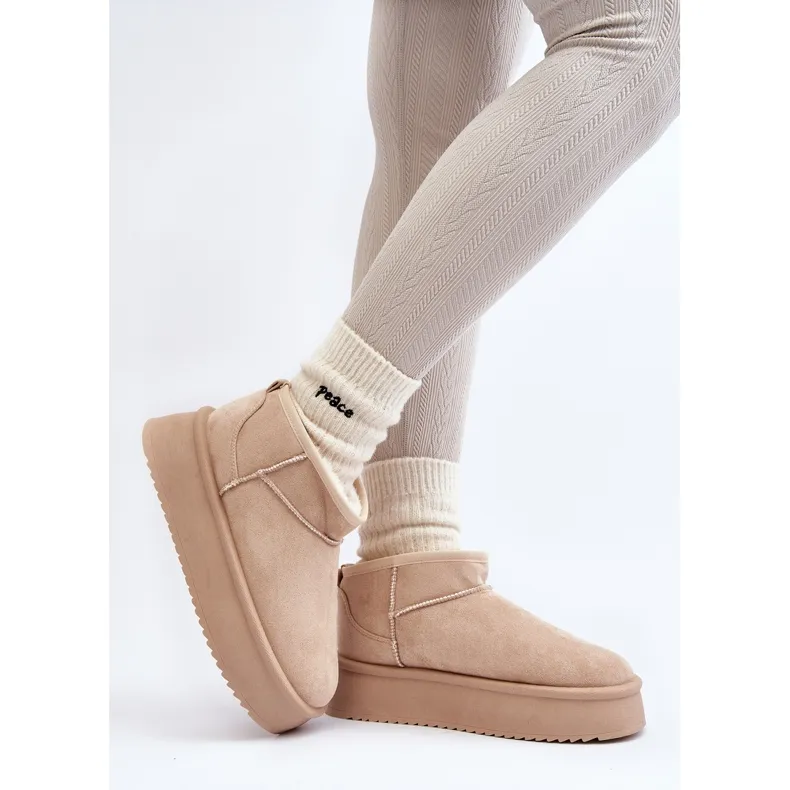 Beige Caliksa Women's Snow Boots With a Thick Sole