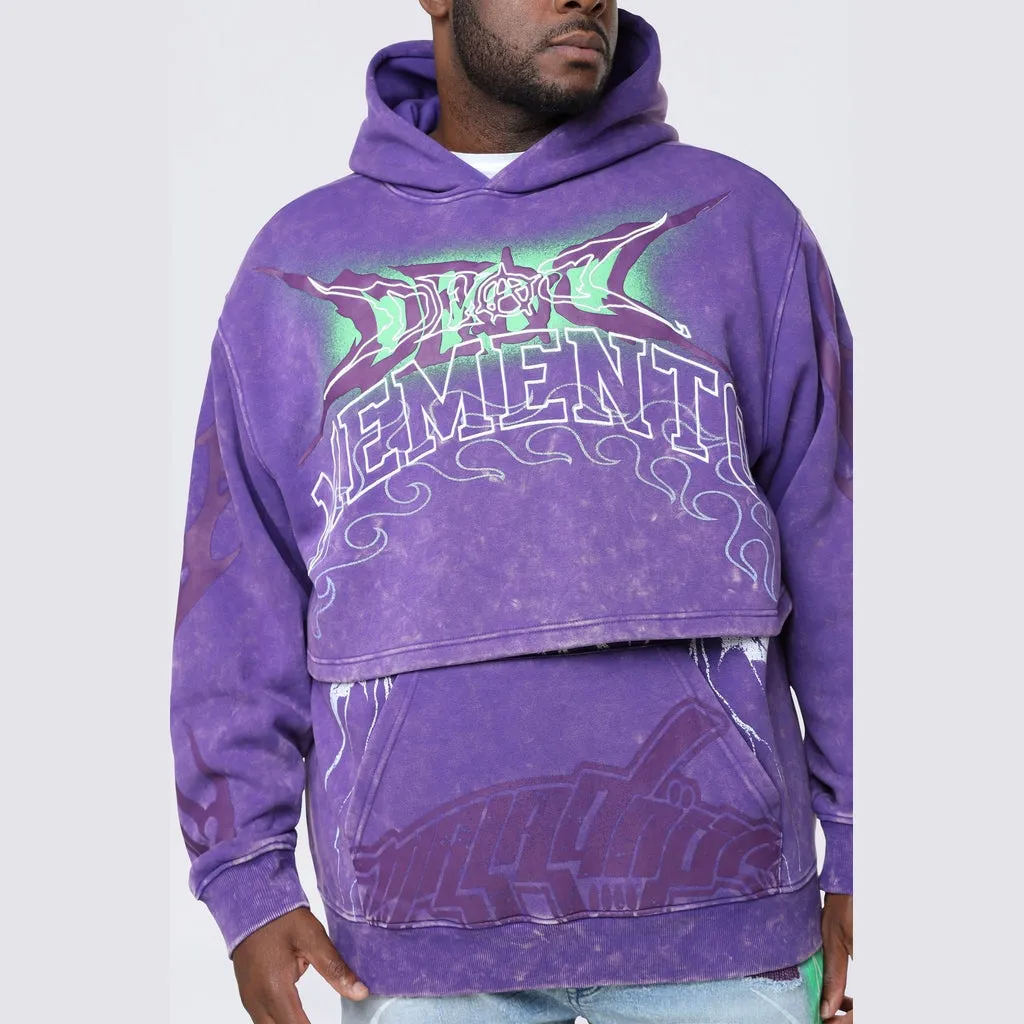 Big and Tall - Dropped Shoulder 2-Fer Dystopian Hoodie - Prism Violet