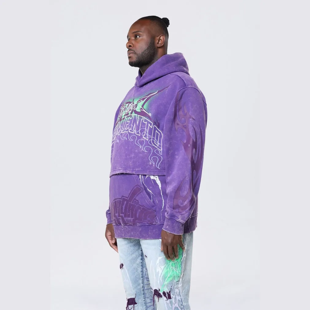 Big and Tall - Dropped Shoulder 2-Fer Dystopian Hoodie - Prism Violet