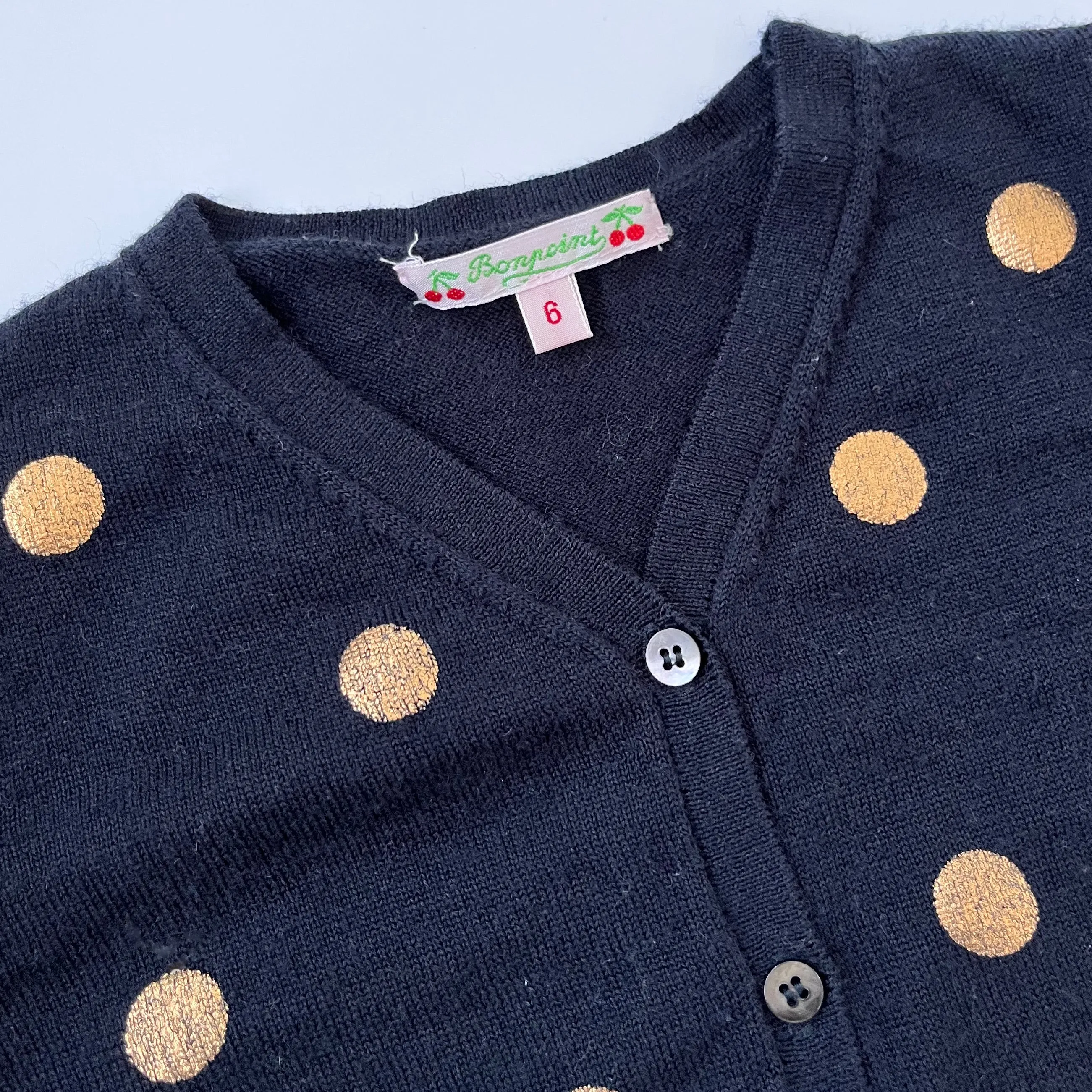 Bonpoint Navy And Bronze Polka Dot Cardigan: 6 Years