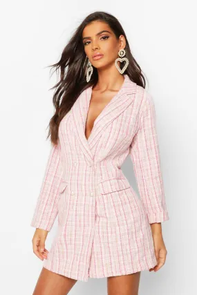 Boucle Pearl Button Blazer Dress