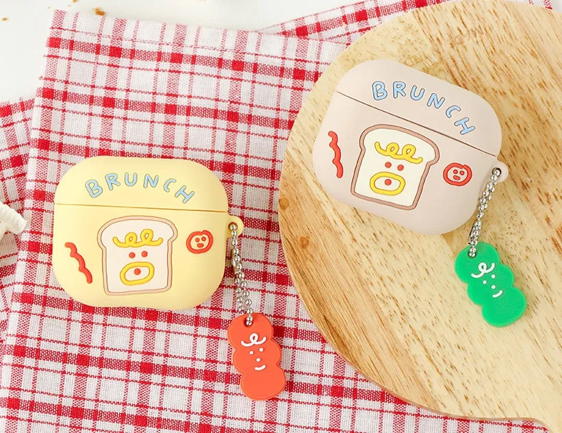 Brunch Toast Characters Airpods3 Cases Accessory Silicon Yellow Pink Keyring Protect Apple Gadget Cute Accessories