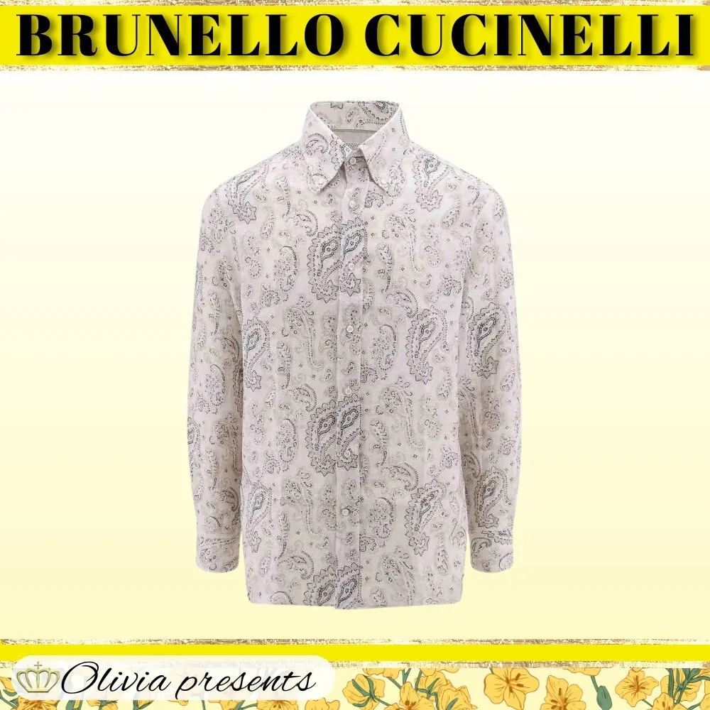 BRUNELLO CUCINELLI  |Paisley Linen Street Style Long Sleeves Shirts