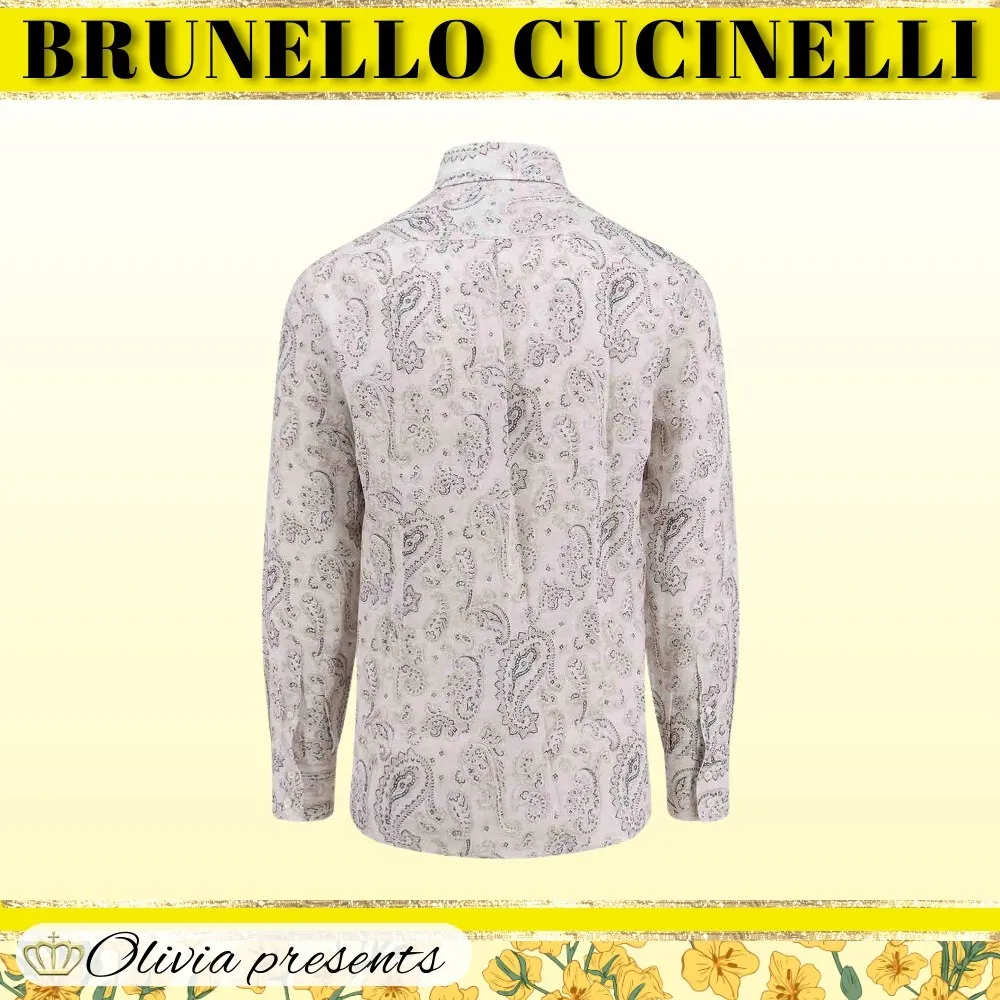 BRUNELLO CUCINELLI  |Paisley Linen Street Style Long Sleeves Shirts