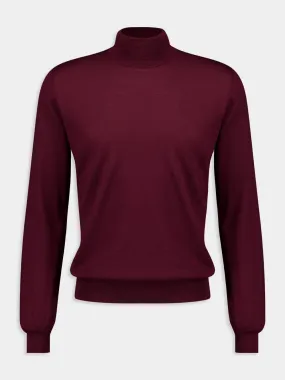 Burgundy Virgin Wool Turtleneck Sweater