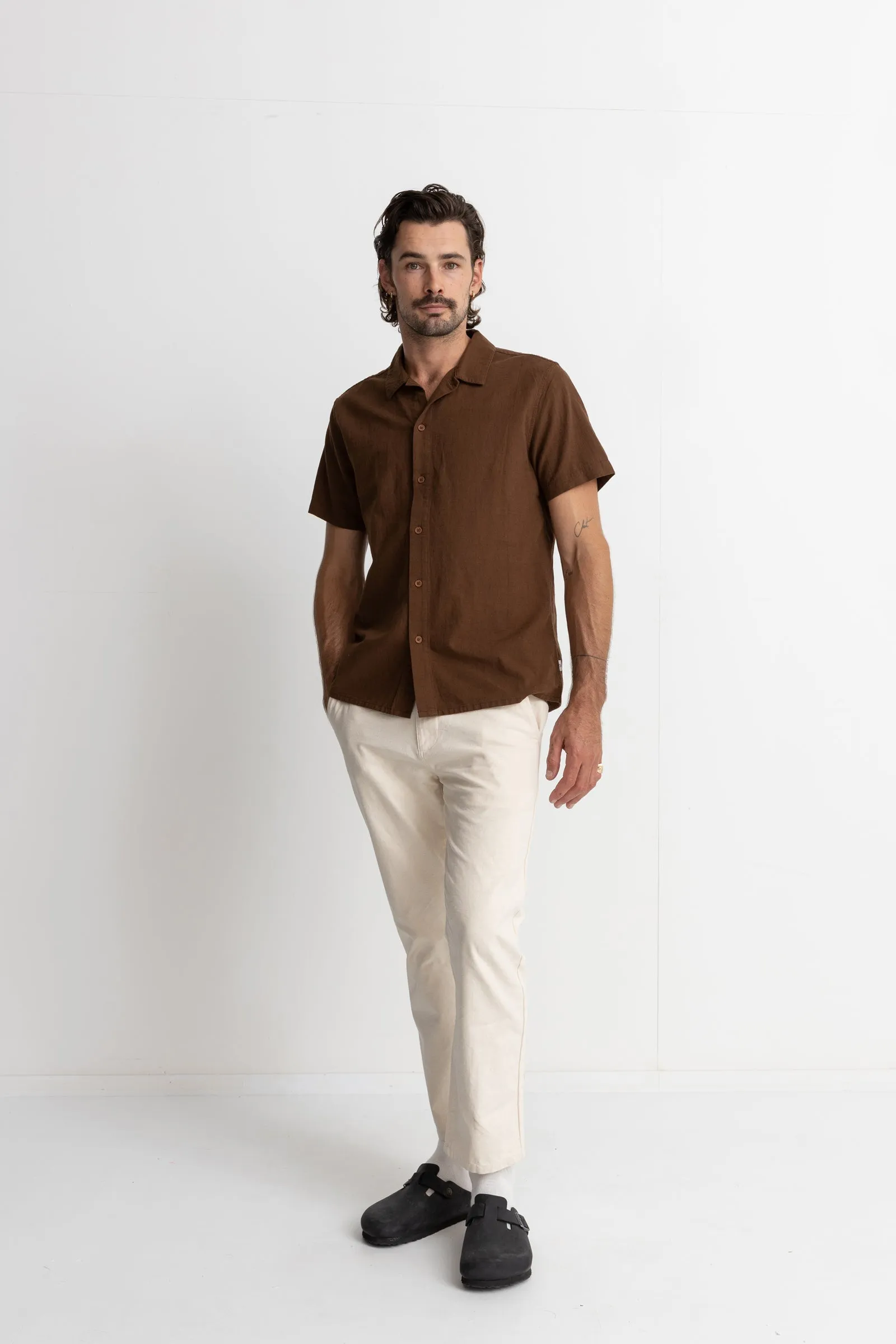 Classic Linen Ss Shirt Chocolate