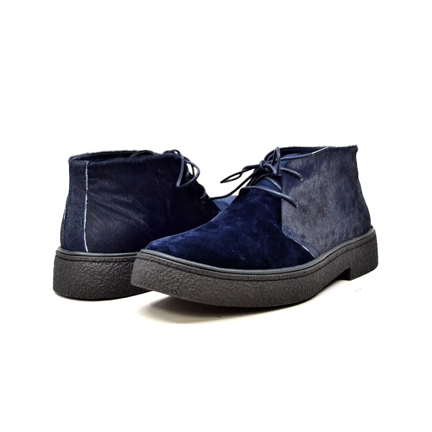 Classic Playboy Chukka Boot Two Tone Navy Suede and Pony Skin