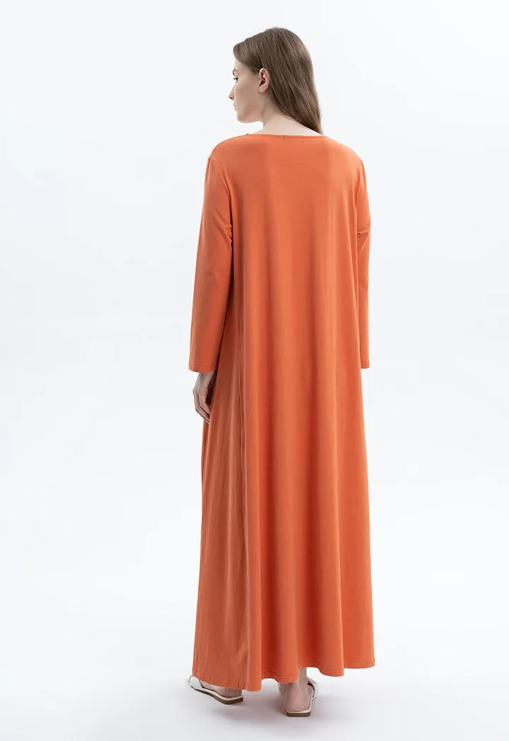 Classic Round Neck Solid Maxi Dress