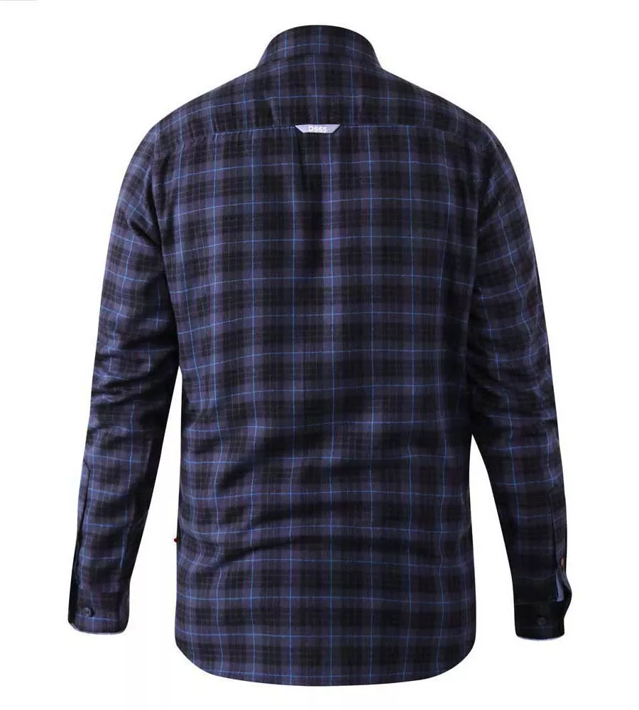 D555 Tall Mens Blue Flannel Check Shirt With Long Sleeves (DOVERCOURT)