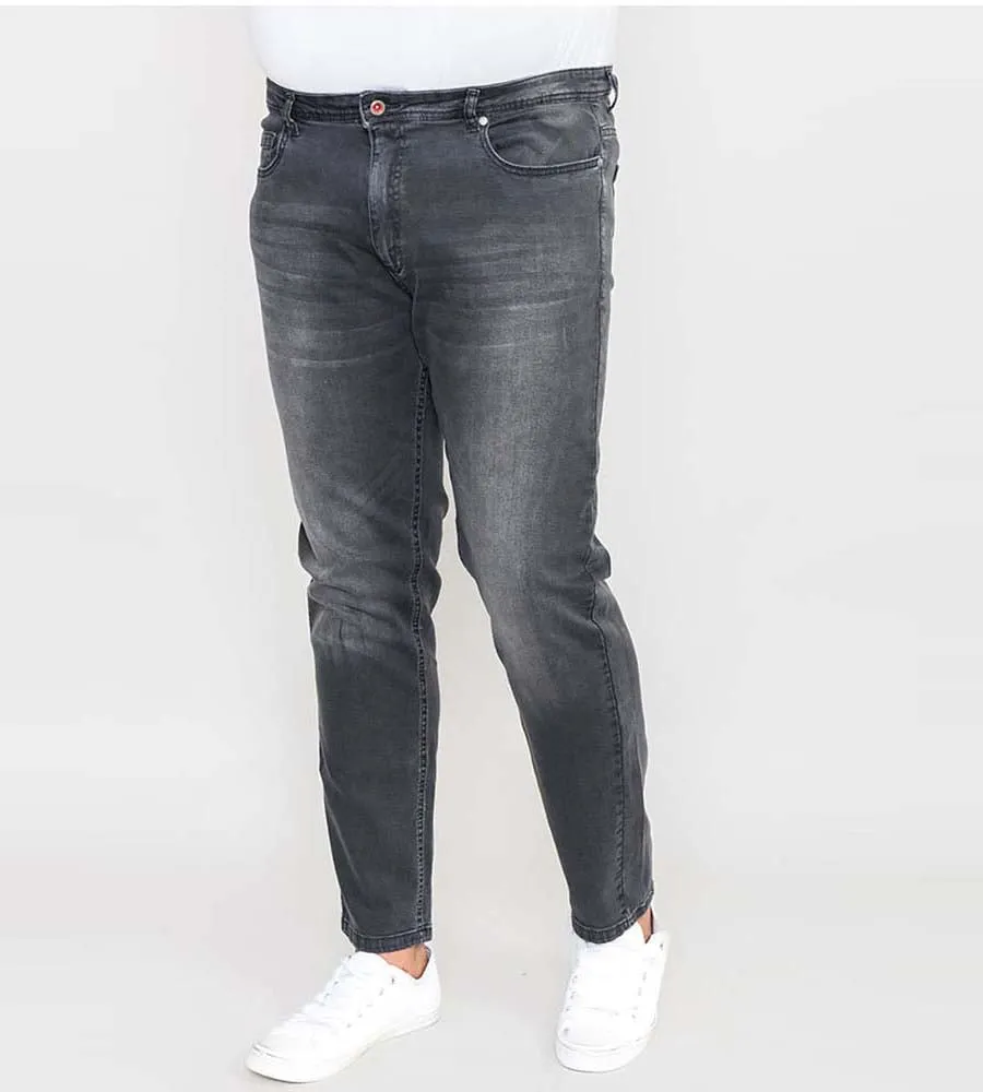 D555 Tall Mens Tapered Fit Stretch Jeans In Grey Stonewash (BENSON-T)