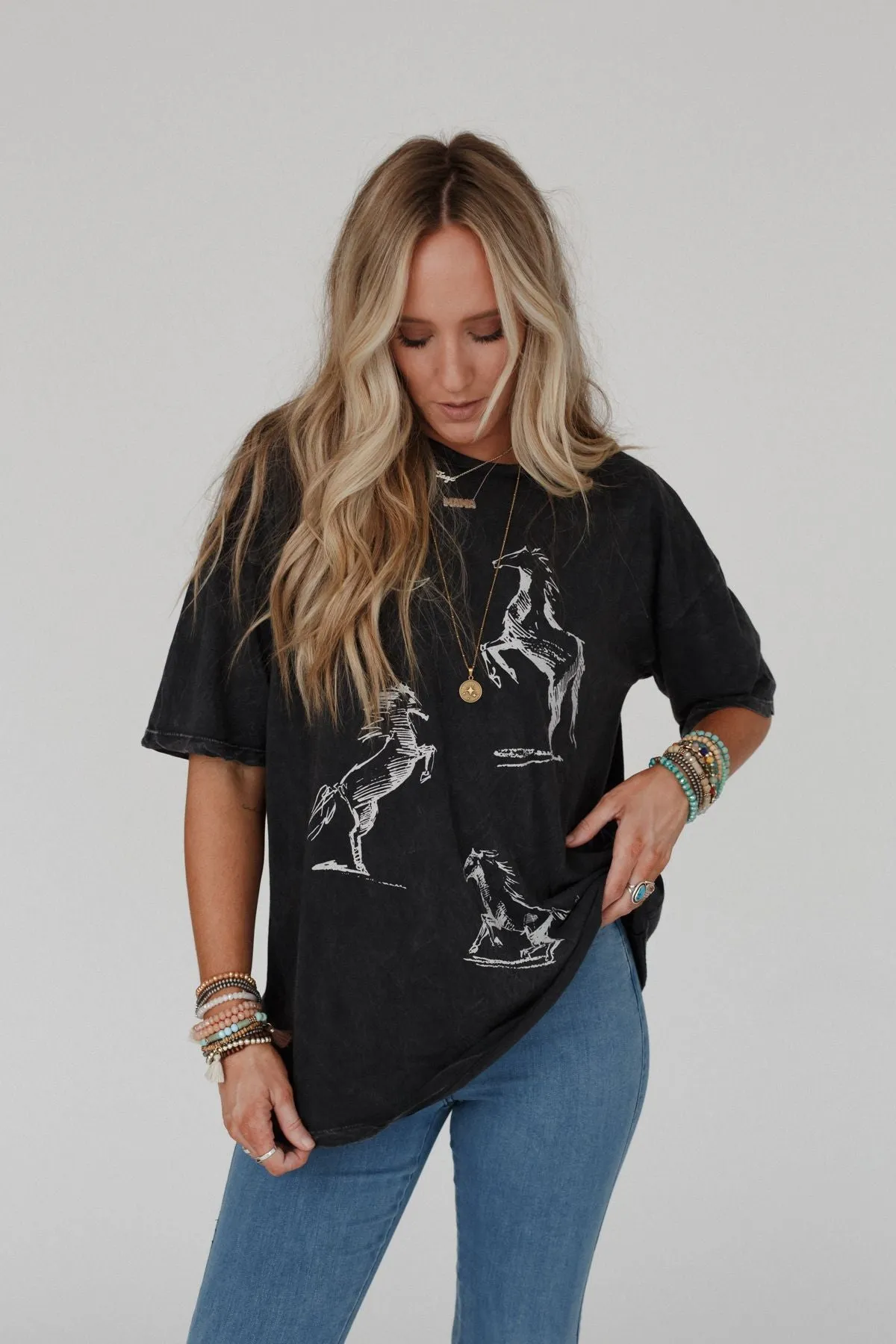 Dancing Horses Graphic Tee - Charcoal