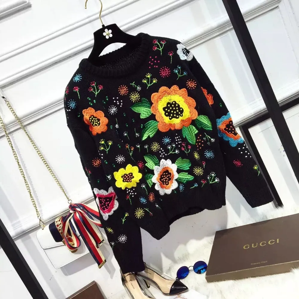 Danish Flower Embroidery Sweater