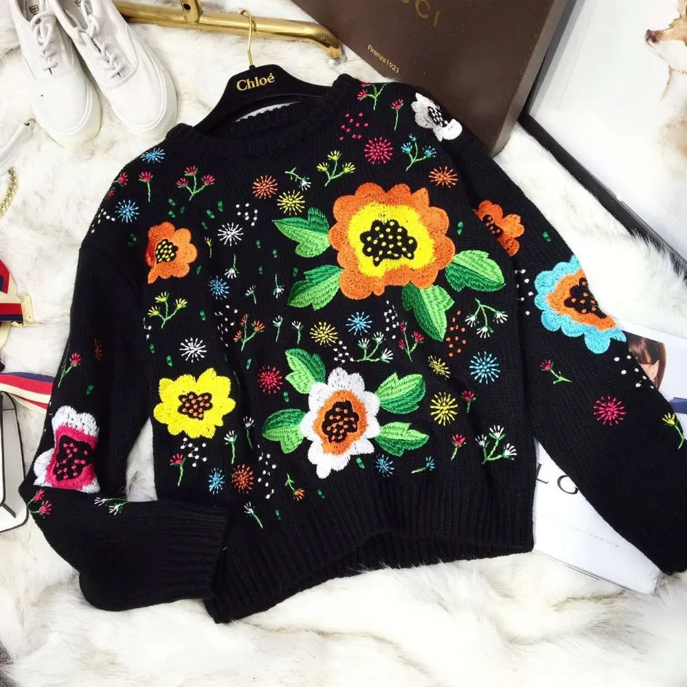 Danish Flower Embroidery Sweater