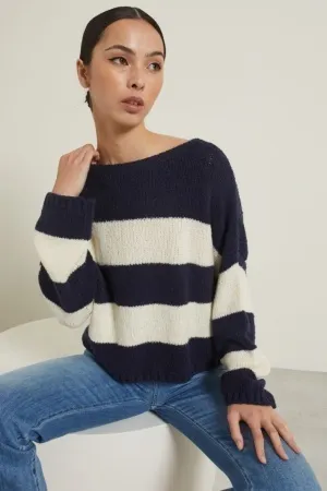 Diffusione Tessile  |Stripes Casual Style Boat Neck Long Sleeves Cotton