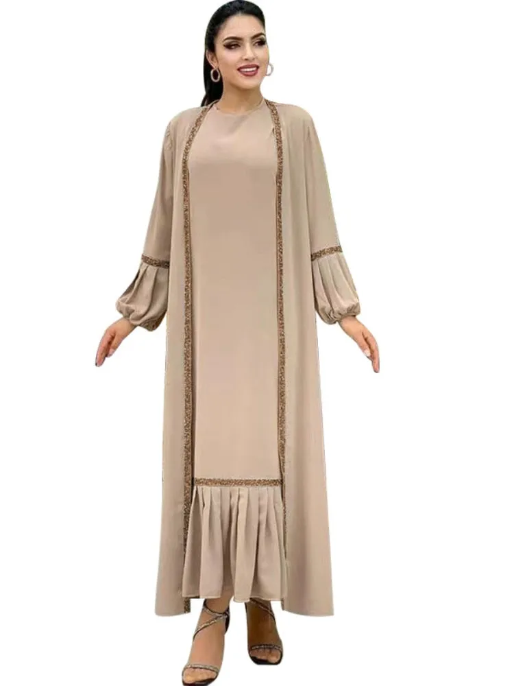 Dress 2 Piece Set Caftan Gowns Arabic Kimono Cardigan