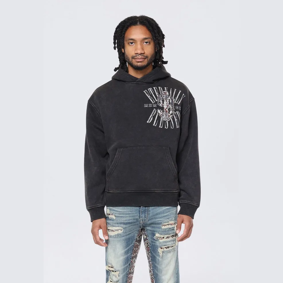 Dropped Shoulder Tapestry Varsity Hoodie - Black