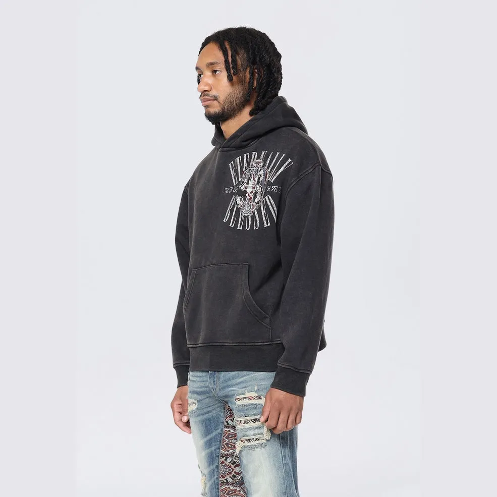 Dropped Shoulder Tapestry Varsity Hoodie - Black