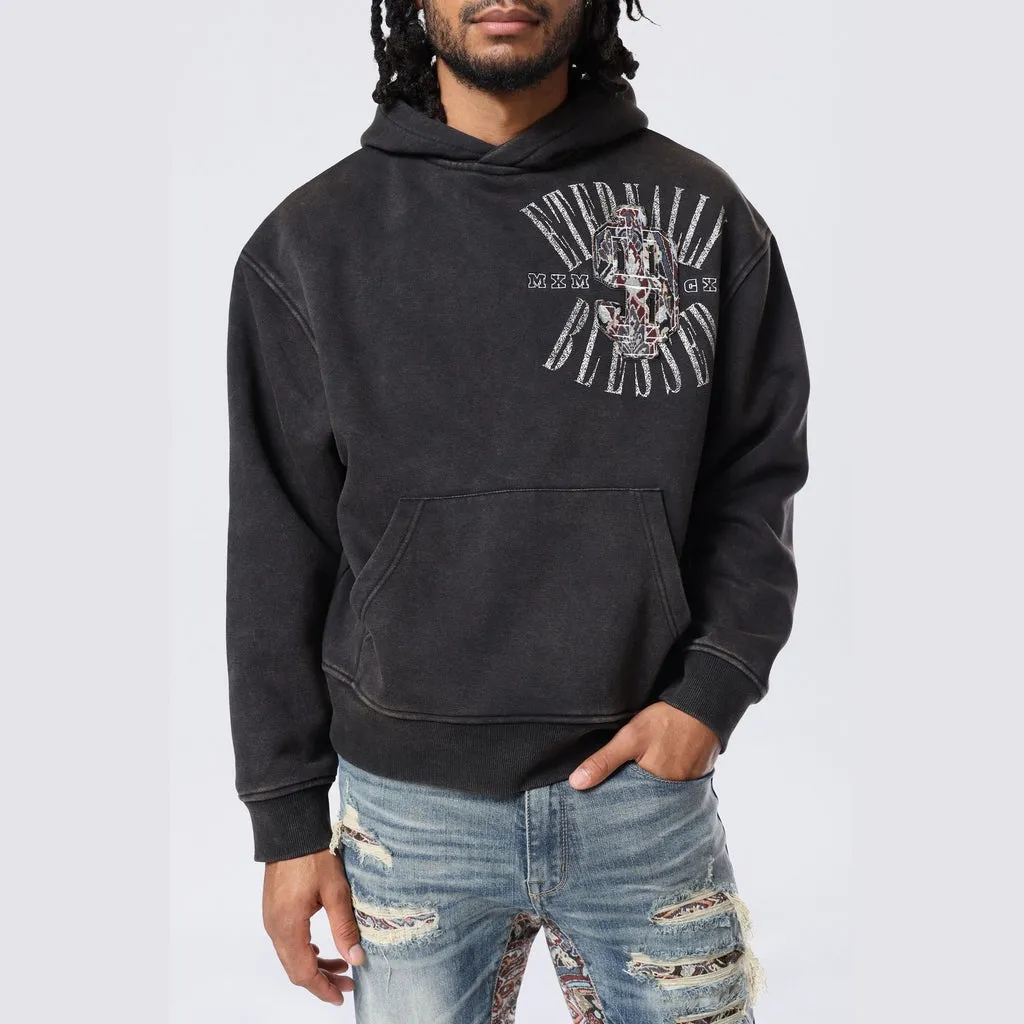 Dropped Shoulder Tapestry Varsity Hoodie - Black