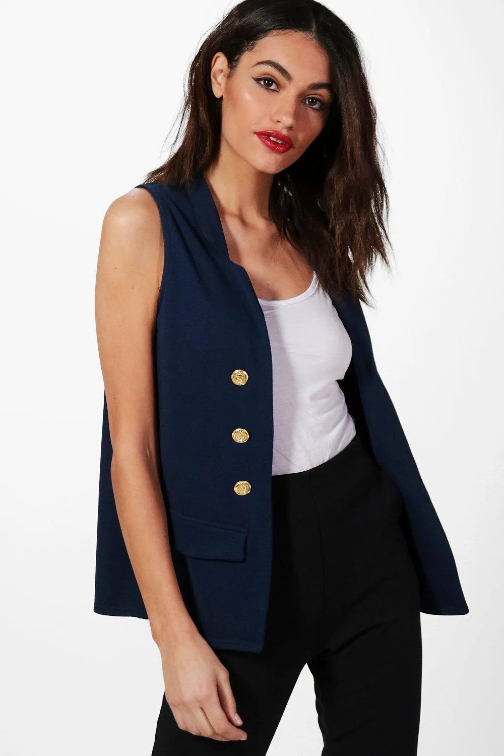 Ella Button Front Sleeveless Blazer