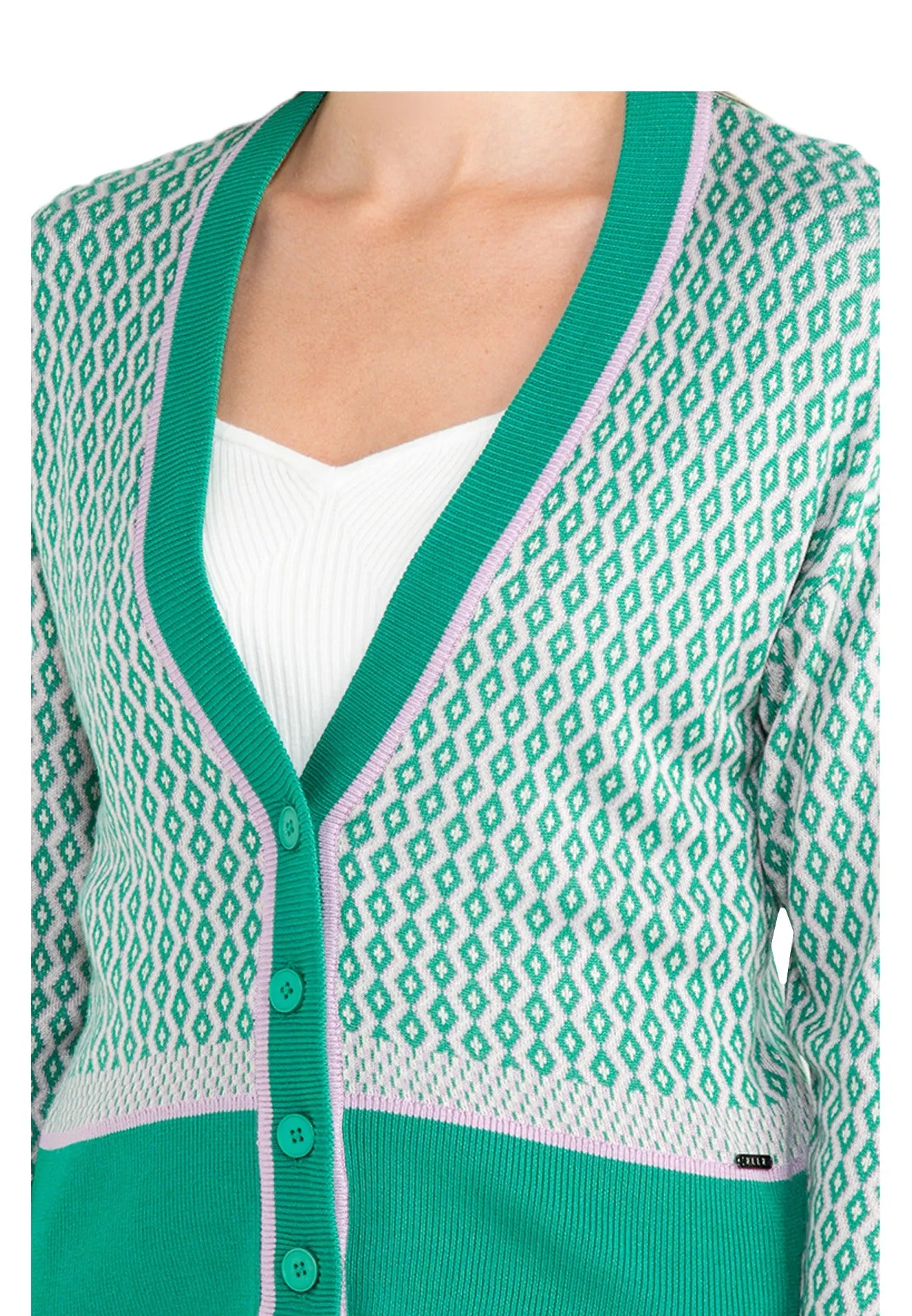 ELLE Apparel Drop Shoulder Viscose Patterned Button Front Cardigan