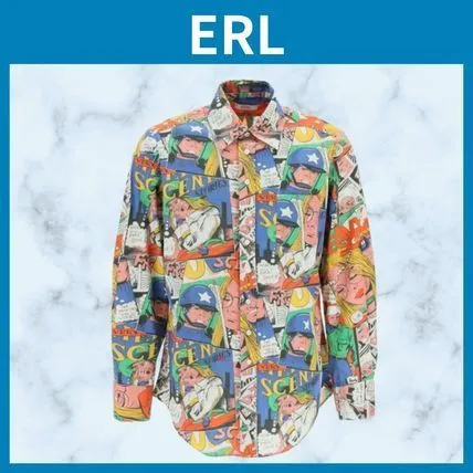 ERL  |Street Style Long Sleeves Cotton Front Button Shirts