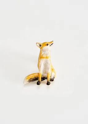 Fable England Fox Enamel Brooch Brown