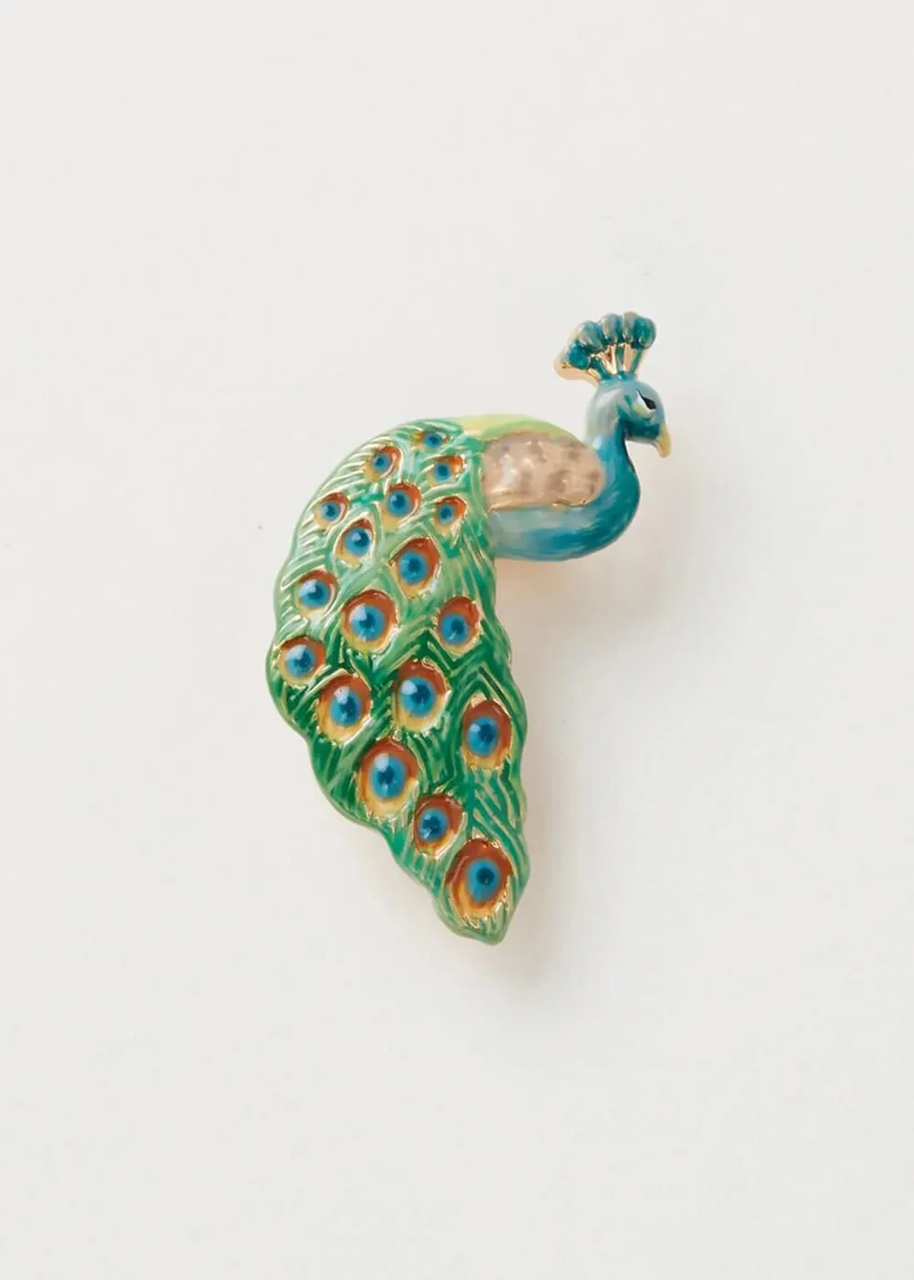 Fable England Peacock Enamel Brooch Blue