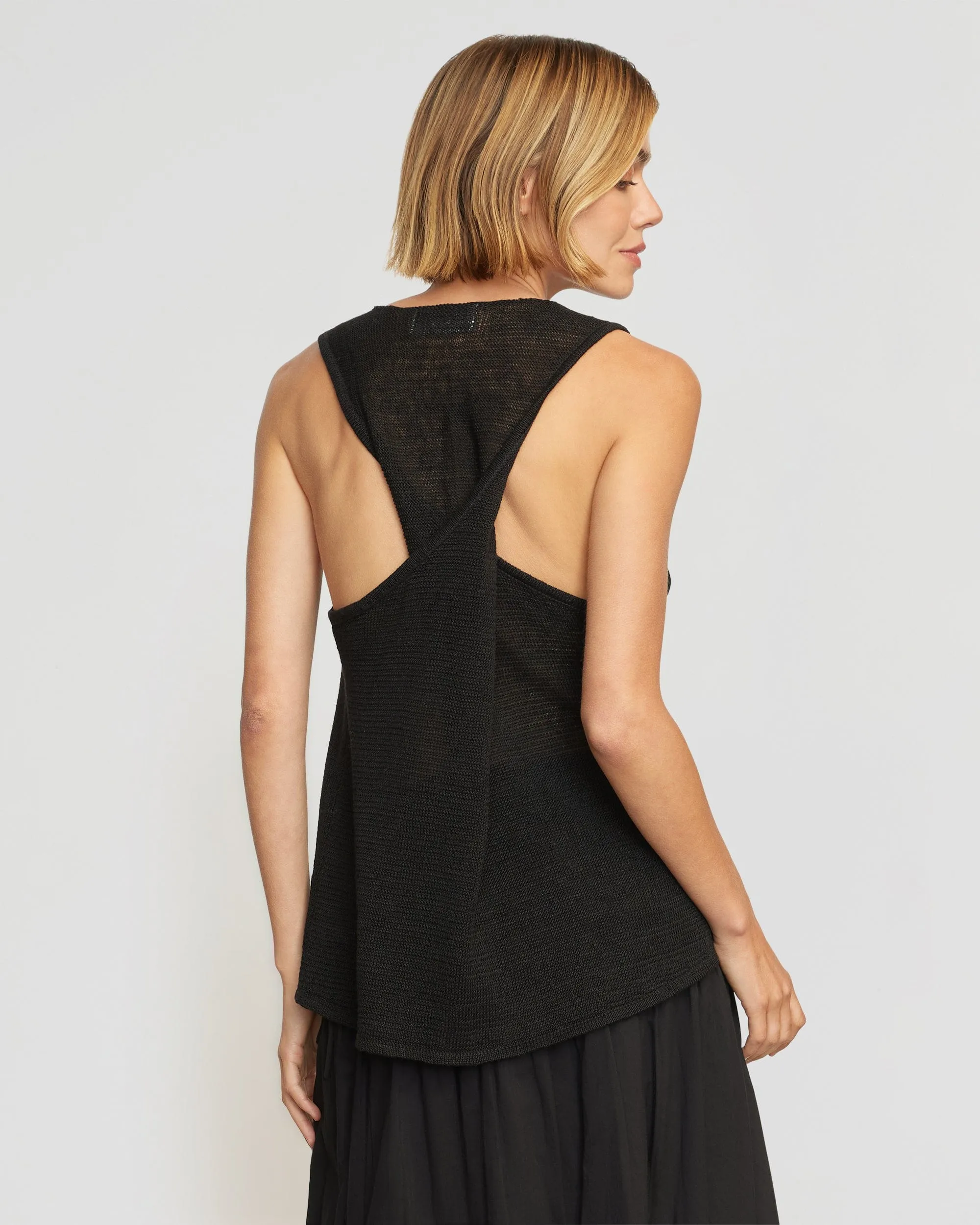 Fais Twist-Back Linen Sweater Tank | Black