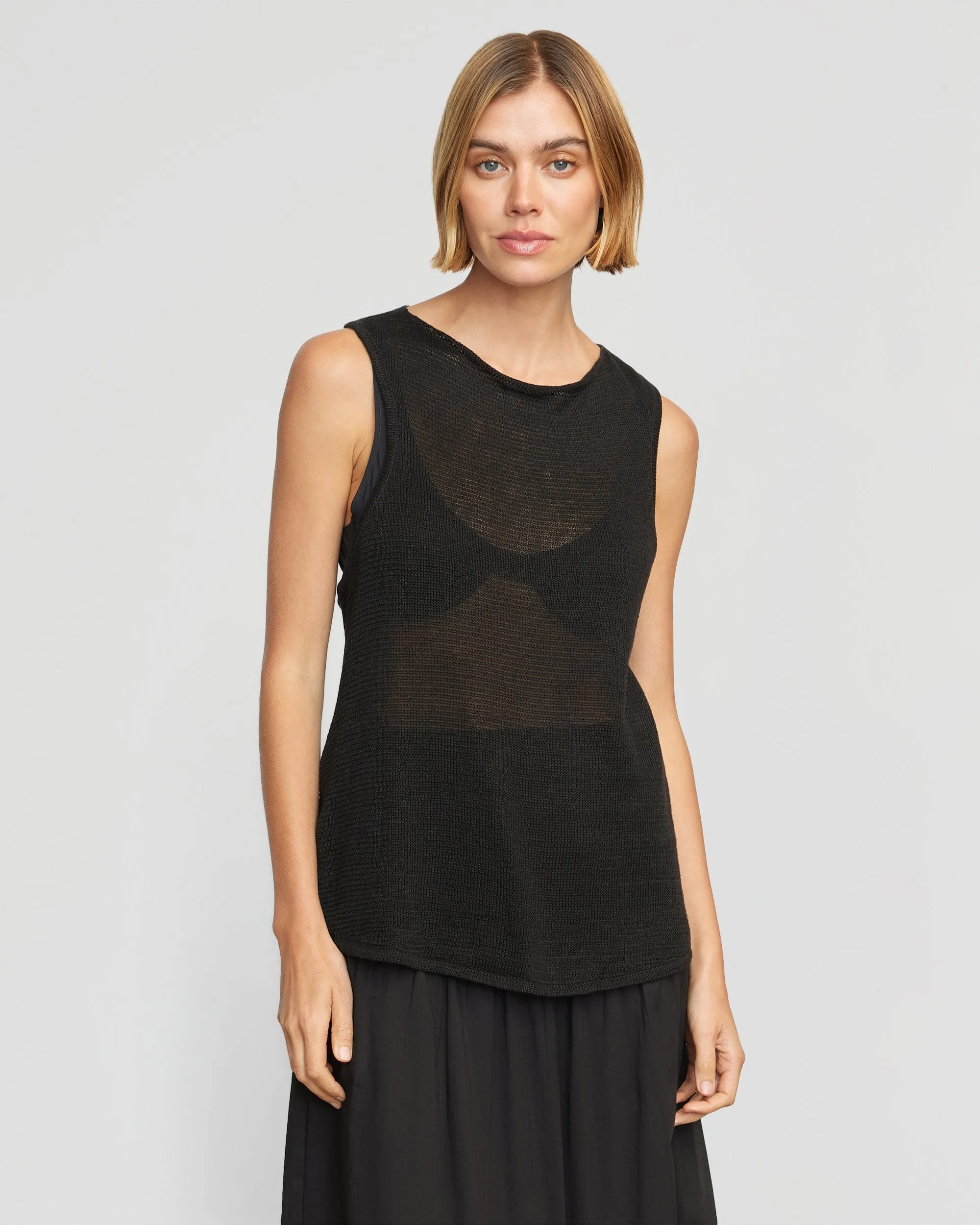 Fais Twist-Back Linen Sweater Tank | Black