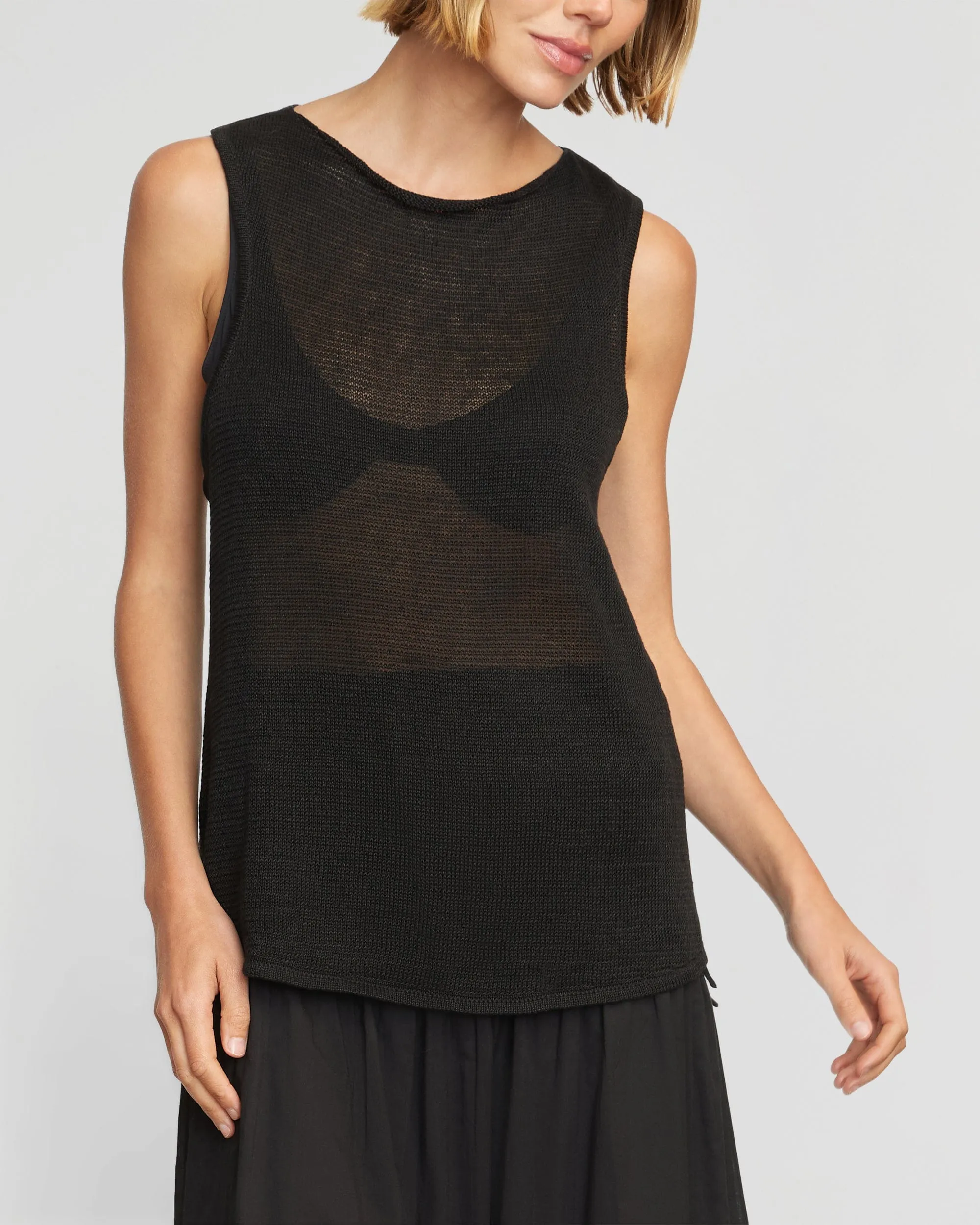 Fais Twist-Back Linen Sweater Tank | Black