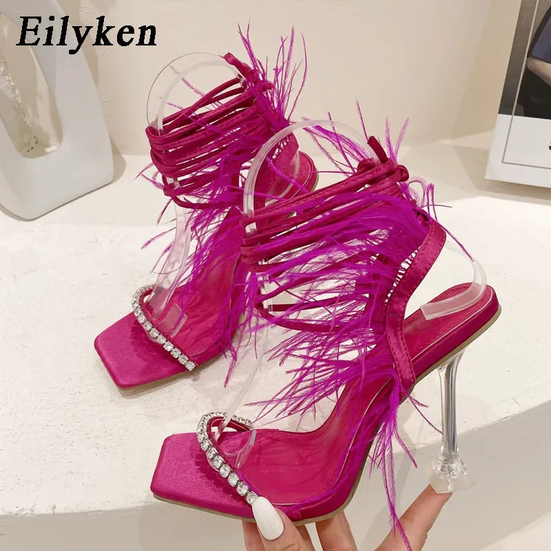 Fashion Summer Rhinestone Feather Sandals