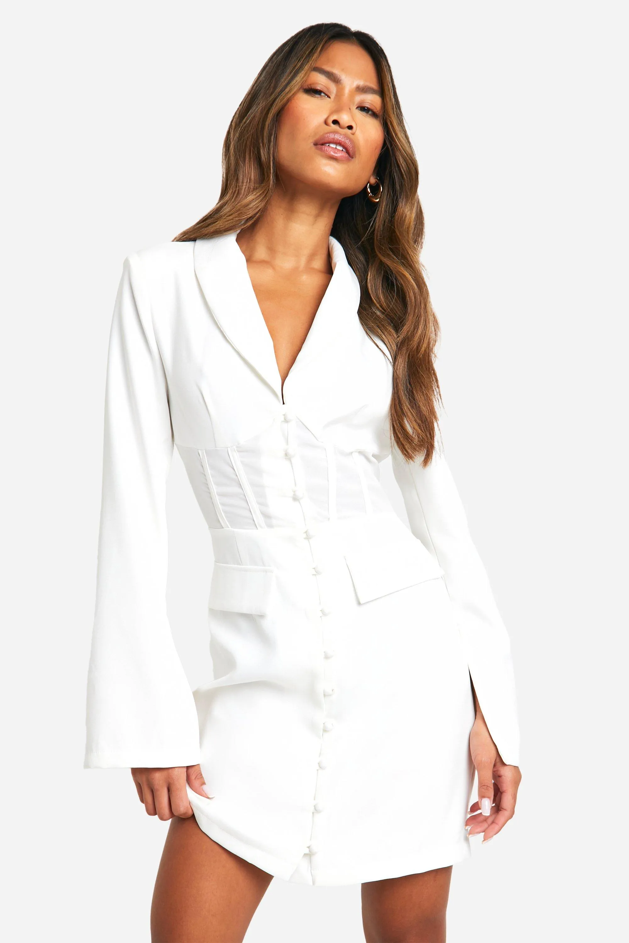 Fitted Corset Waist Tailored Blazer Dress