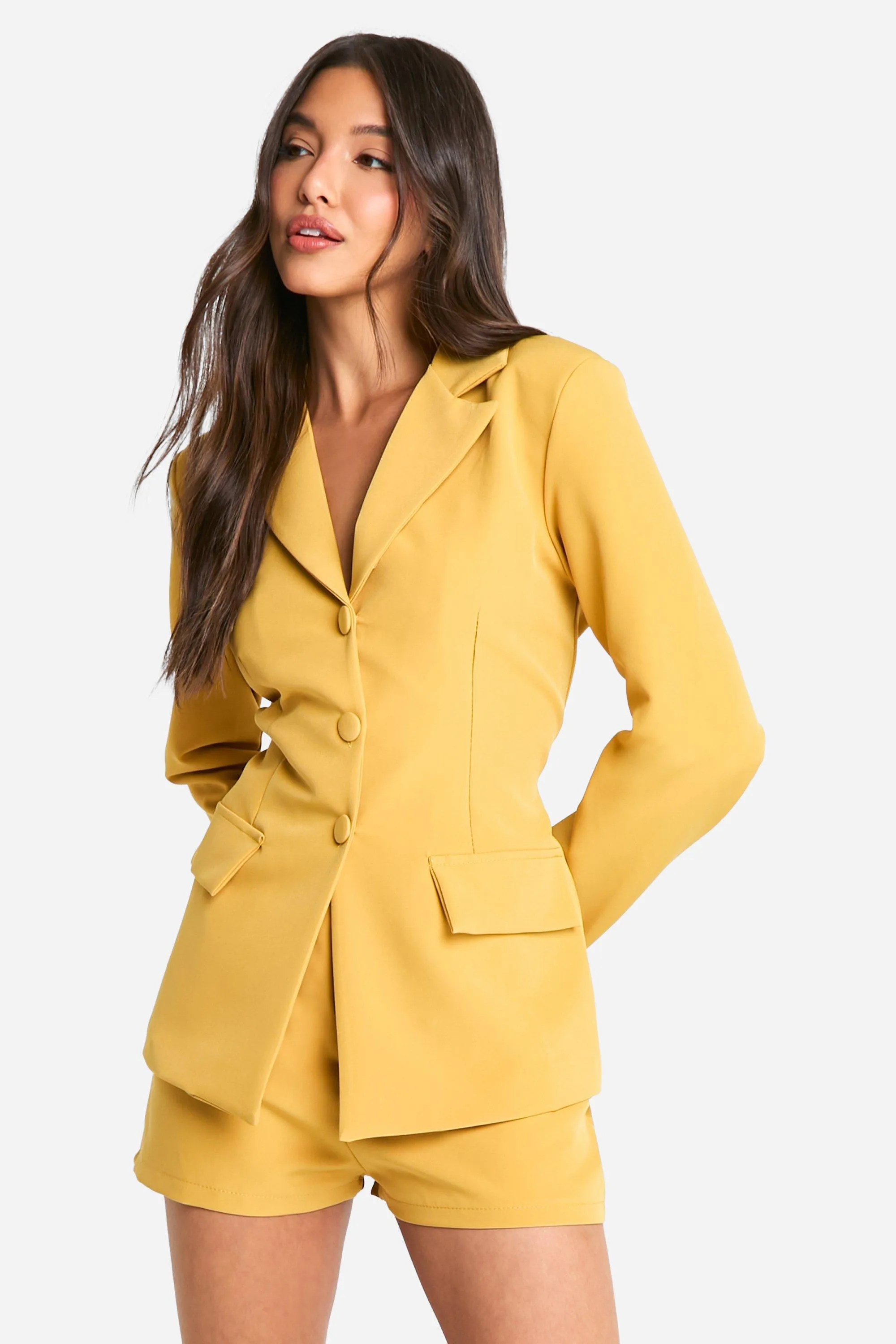 Fitted Self Fabric Button Blazer