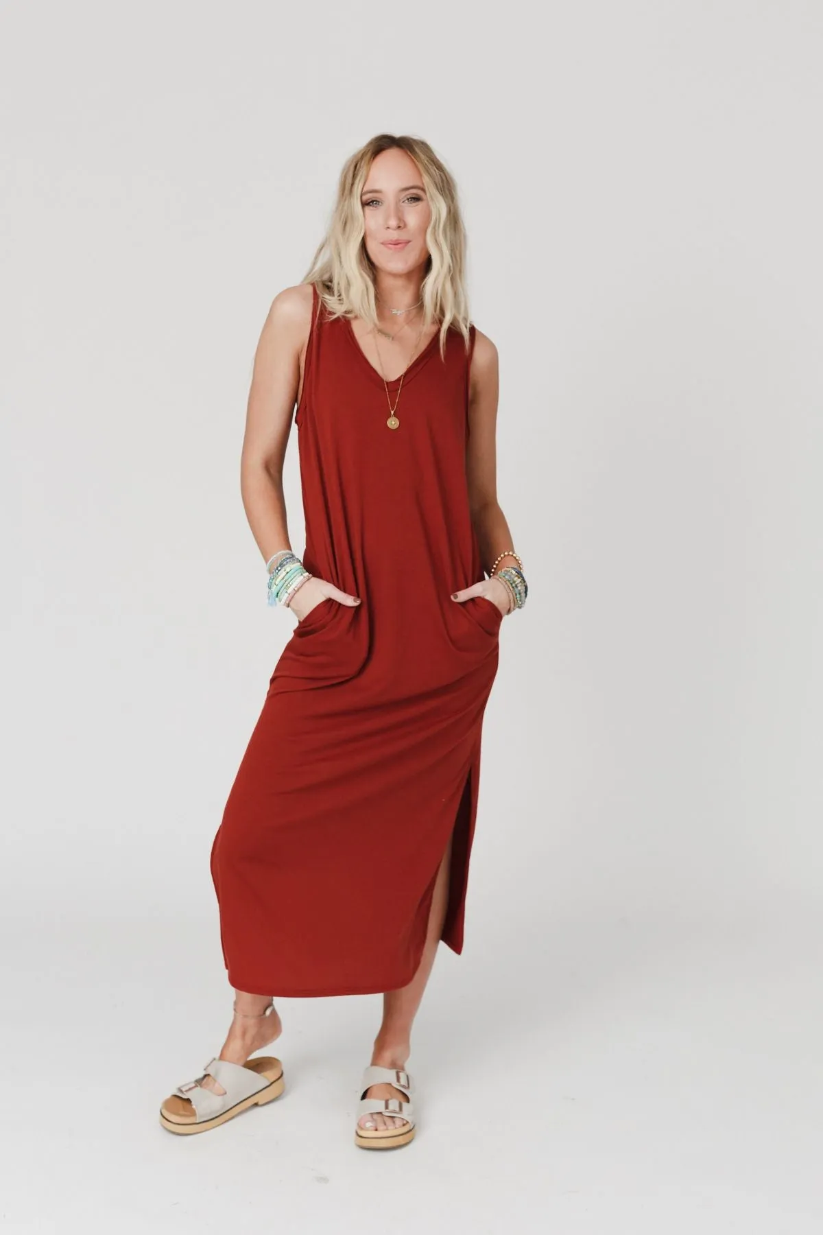 Forever Favorite Sleeveless Slit Maxi Dress - Brick