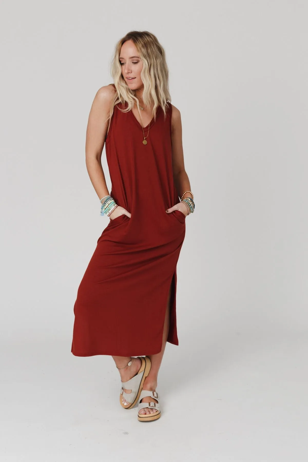 Forever Favorite Sleeveless Slit Maxi Dress - Brick