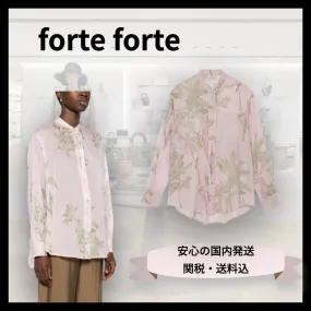 forte forte  |Flower Patterns Silk Long Sleeves Cotton Oversized